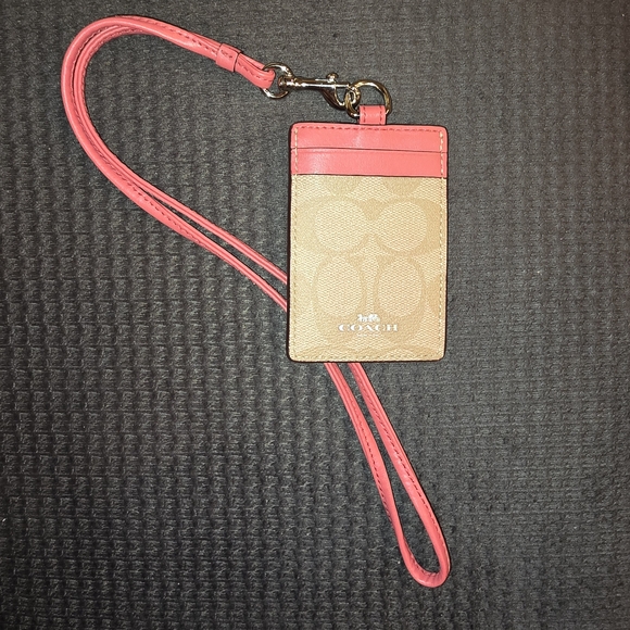 COACH Pink and Tan ID Card Holder with Lanyard - Picture 1 of 8
